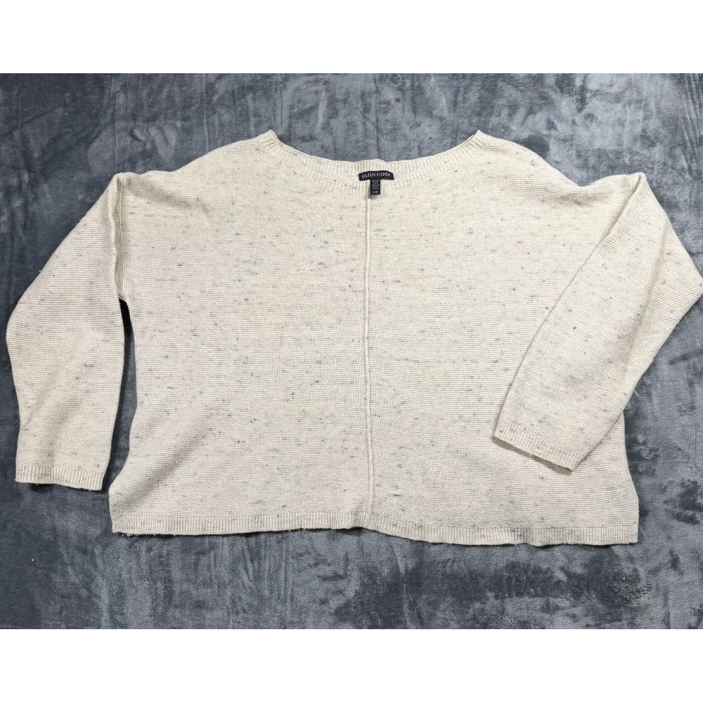 Eileen Fisher Cream Wool Blend Boxy Sweater L